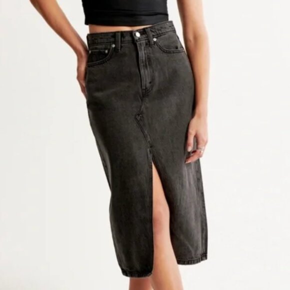 Abercrombie & Fitch Dresses & Skirts - Abercrombie & Fitch Black High-Waist Pencil Denim Skirt with Front Slit